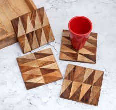 Square Shaped Brown Wooden Coasters - Pack of 4