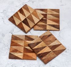 Square Shaped Brown Wooden Coasters - Pack of 4
