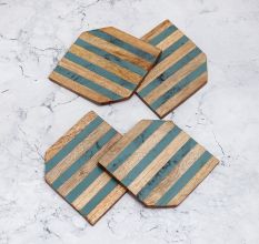 Blue and Brown Premium Wooden Coasters - Pack of 4