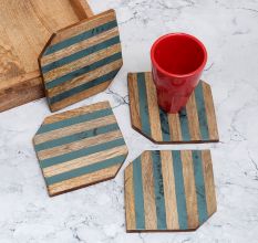 Blue and Brown Premium Wooden Coasters - Pack of 4