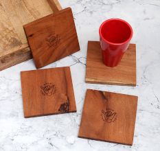 Square Shaped Brown Wooden Coasters - Pack of 4