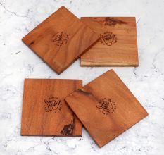Square Shaped Brown Wooden Coasters - Pack of 4