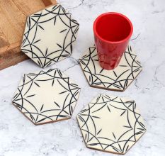 Black and White Handmade Wooden Coasters - Pack of 4