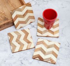 Decorative Handcrafted Wooden Coasters - Pack of 4