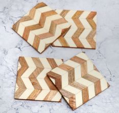 Decorative Handcrafted Wooden Coasters - Pack of 4