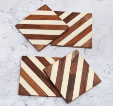 Brown and White Pattern Wooden Coasters - Pack of 4