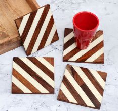 Brown and White Pattern Wooden Coasters - Pack of 4