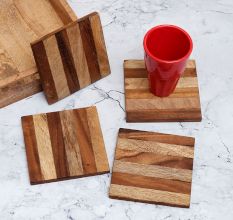 Modern Brown Pattern Wooden Coasters - Pack of 4
