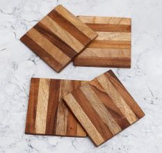Modern Brown Pattern Wooden Coasters - Pack of 4