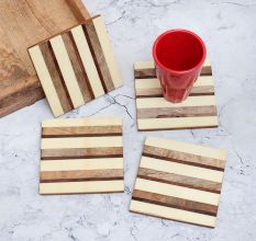 White and Brown Handmade Wooden Coasters - Pack of 4