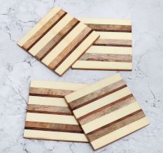 White and Brown Handmade Wooden Coasters - Pack of 4