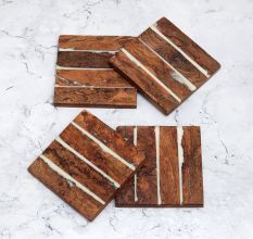Handcrafted Dark Brown Wooden Coasters - Pack of 4