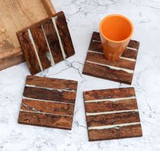 Handcrafted Dark Brown Wooden Coasters - Pack of 4