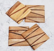 Square Shape Coasters Made of Wood - Pack of 4