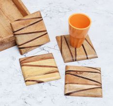 Square Shape Coasters Made of Wood - Pack of 4