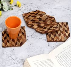 Handcrafted Brown Wooden Coasters Pack of 4