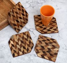 Handcrafted Brown Wooden Coasters Pack of 4