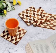 Brown Pattern Coasters Made of Wood - Pack of 4