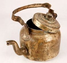 Vintage Indian Brass Kettle with Lid & Handle