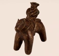 Brown Brass Horse Statue with Rider in Folk Art