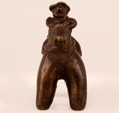 Brown Brass Horse Statue with Rider in Folk Art