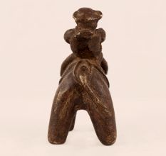 Brown Brass Horse Statue with Rider in Folk Art