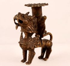 Vintage Brass Chinese Lion Statue Candle Holder