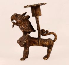 Vintage Brass Chinese Lion Statue Candle Holder