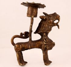 Vintage Brass Chinese Lion Statue Candle Holder