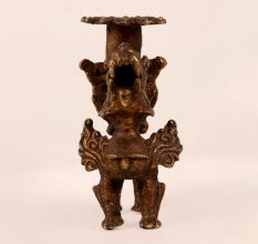 Vintage Brass Chinese Lion Statue Candle Holder