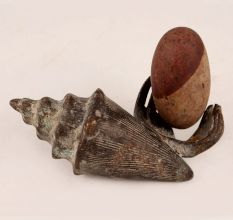 Vintage Brass Shell with Lingam for Home Decor