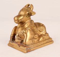 Golden Brass Nandi Statue for Prayer Room