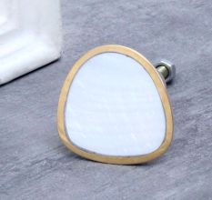 Golden and White Drawer Knob Made of Mother of Pearl