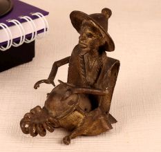 Handmade Brass Statue of Man Playing Drum for Decor