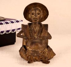 Handmade Brass Statue of Man Playing Drum for Decor