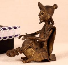 Handmade Brass Statue of Man Playing Drum for Decor