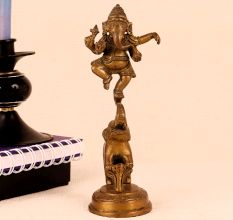 Brass Statue of Lord Ganesha Standing on Elephant Trunk