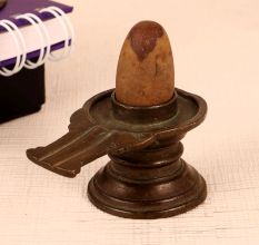 Handmade Shivling Made of Brass and Stone for Worship