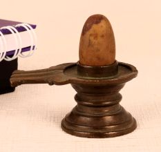 Handmade Shivling Made of Brass and Stone for Worship