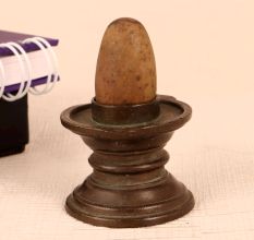 Handmade Shivling Made of Brass and Stone for Worship