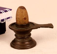 Handmade Shivling Made of Brass and Stone for Worship