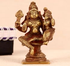 Antique Brown Lord Vishnu with Lakshmi Brass Statue