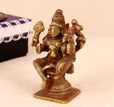 Antique Brown Lord Vishnu with Lakshmi Brass Statue