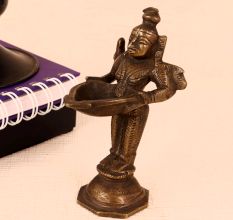 Vintage Brown Brass Deep Lakshmi Statue for Decor