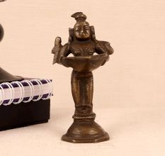 Vintage Brown Brass Deep Lakshmi Statue for Decor