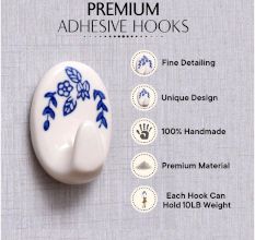 Ceramic Blue White No Drill Wall Hooks