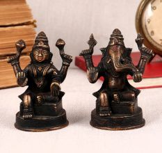 Handmade Ganesha and Lakshmi Brass Statue in Pair