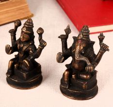 Handmade Ganesha and Lakshmi Brass Statue in Pair
