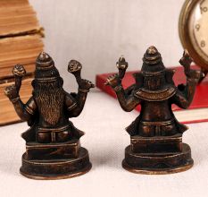 Handmade Ganesha and Lakshmi Brass Statue in Pair