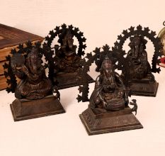 Vintage Brass Statue of Lord Ganesha in Pair of 4